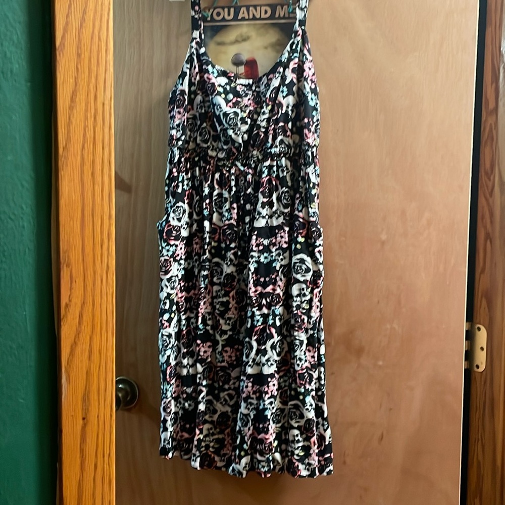Torrid size 1 sundressss roses and skulls, empire waist with drawstring pockets